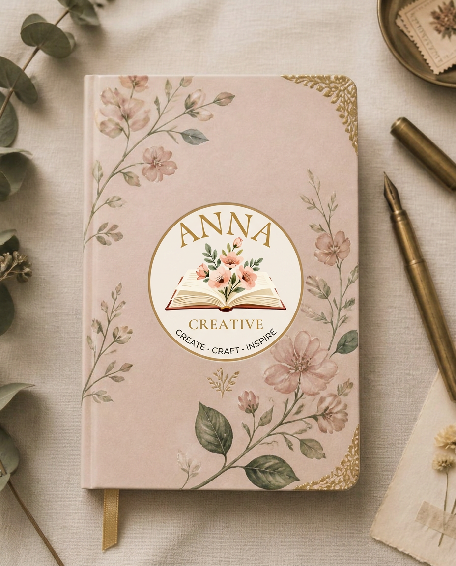 Anna Creative branded blush notepad with botanical details